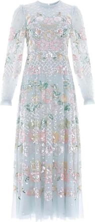 Needle & Thread Rosalie jurk verfraaid met pailletten en bloemen - Blauw