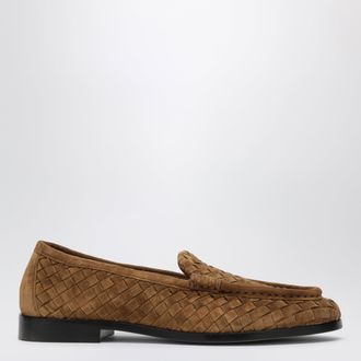 Bottega Veneta Mocassini Silenzio color caramello in suede Intrecciato