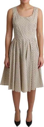 Dolce & Gabbana Beige Polka Dotted Cotton A-Line Womens Dress