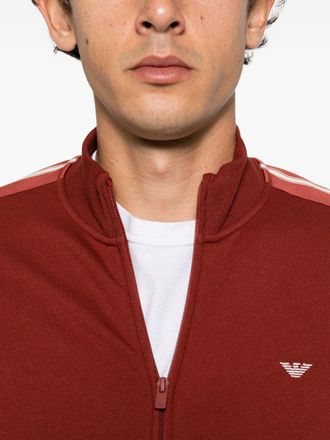 Emporio Armani Logo-Embroidered Stripe Detail Sweatshirt - Red