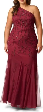 Adrianna Papell One Shoulder Beaded Gown in Mahogany at Nordstrom, Size 20W