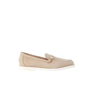 Le Silla Loafers, female, Beige, Size: 10 US Crystal-buckle Suede Loafers