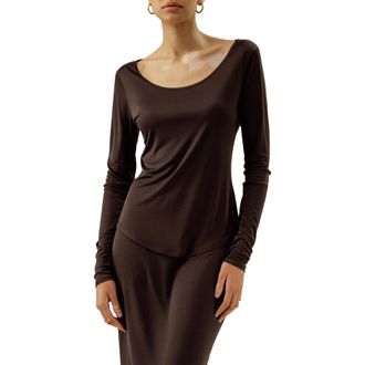 LilySilk Scoop-Neck Pure Silk Slim Fit Top in Cocoa at Nordstrom, Size Small