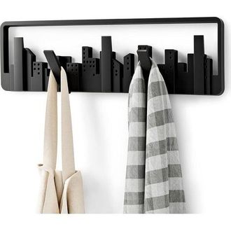 OEM Soporte De Pared De Pl&aacute;stico Moldeado Con 5 Ganchos, Color Negro