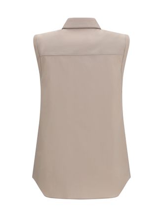 Brunello Cucinelli Womens Sleeveless Shirt Pale Oak Cotton; Polyamide; Elastane