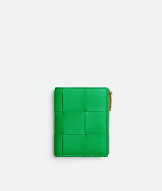 Bottega Veneta Small Cassette Bi-Fold Zip Wallet - Green - Women