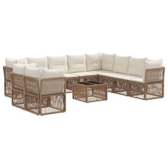 vidaXL Conjunto De Sof&aacute;s De Jard&iacute;n 11 Pcs Beige Rat&aacute;n Sint&eacute;tico Vidaxl
