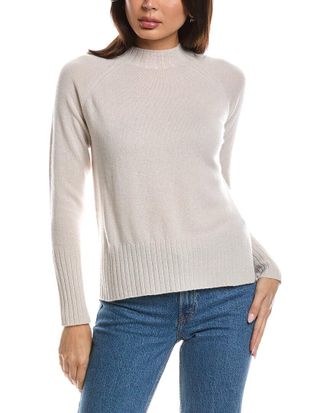 Fort&eacute; Cashmere Hi Low Rib Trim Funnel Neck Cashmere Sweater