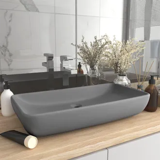 Berkfield Home Luxury Basin Rectangular Matt Light Grey 71x38 cm Ceramic