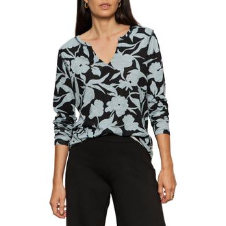 Sanctuary Print Split Neck Knit Top in Sky Gray Floral at Nordstrom Rack, Size Xx-Large
