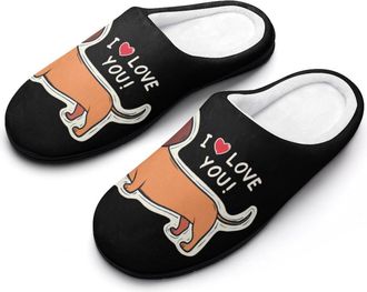 Generic Dachshund I Love You Slippers Men Winter Warm Cotton Anti-Slip Indoor Slip-Ons House Shoes