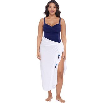 Trimshaper Adjustable Side Tie Tassel Pareo Swimsuit Coverup in White at Nordstrom