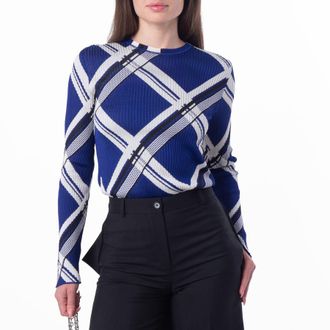 Burberry Check Jacquard Silk Sweater, Size XX-Small