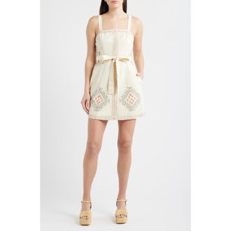 Ciebon Caracola Embroidered Detail Cotton Minidress in Cream Multi at Nordstrom, Size X-Small