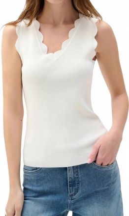 Joseph Ribkoff Scalloped Sweater Knit Fitted Tank Top In Vanilla