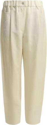 Brunello Cucinelli Gekreukte Katoenen Twill Broek - Dames - Straight fit broeken - Wit - L - Katoen - Broeken
