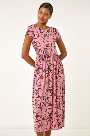 Roman Floral Print Stretch Midi Dress