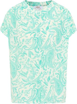 Usha blouse met korte mouwen Dames Turkoois gebroken wit