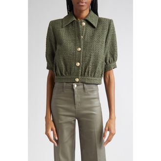 L'agence Cove Short Sleeve Tweed Crop Jacket in Beetle at Nordstrom Rack, Size 4