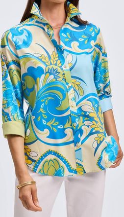 Foxcroft Margie Three Quarter Sleeve Shirt In Tropical Jacobean