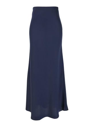 Plaîn Blue Long Skirt With Ruffle Detail At The Bottom In Satin Woman