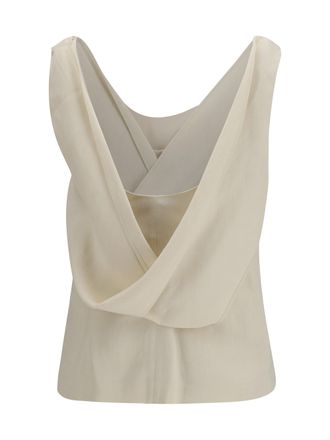 Brunello Cucinelli Womens Viscose And Linen Twill Top Panna