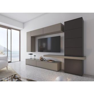 Dmora Mueble De Pared Portula, Modular, 5 Estantes, 2 Cajones, 240x50x196h Cm Gris T&oacute;rtola