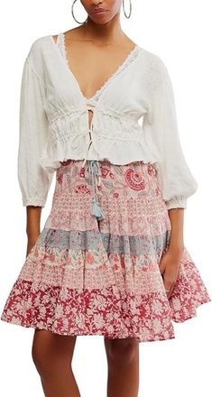 Free People Lets Go Top Womens Ivory Linen Blend Tie Front Blouse DDR2853
