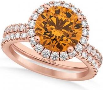 Allurez Citrine & Diamond Round-Cut Halo Bridal Set 14K Rose Gold (2.57ct)