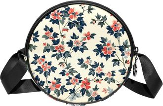Generic Circle Crossbody Bag for Women, Floral Beautiful Small Sling Bag Daypack with Zipper Adjustable Shoulder Straps Casual Ladies Girls Round Purse