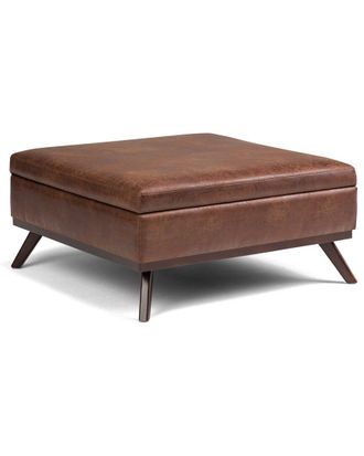 Simpli Home Owen 36In Mid Century Modern Square Coffee Table Storage Ottoman