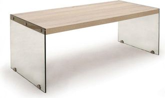 Oresteluchetta Mesa De Centro Rectangular De Vidrio Y Roble Natural Maggy