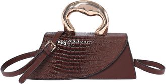 Generic Faux Leather Crocodile Pattern Small Crossbody Bag for Women Elegant Shoulder Purse with Top Handle for Casual Outings (Coffee)