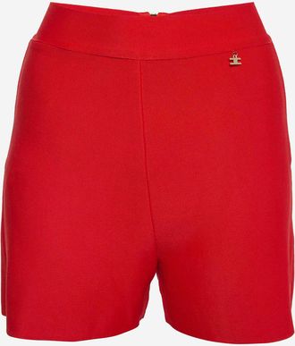 Elisabetta Franchi Red Stretch Knit High Waist Shorts