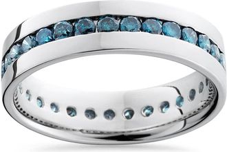 Pompeii3 1 1/5ct Blue Diamond Channel Set Eternity Ring 14K White Gold Comfort Fit Size Selectable