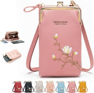 Generic Shamfreshen Women Sling Cross-Body Wallet, Multiple Compartments Crossbody Phone Bag (Dark Pink)