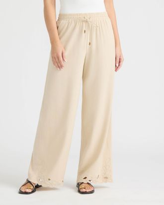 Ellen Tracy Womens Wide Leg Pant with Embroidered Hem