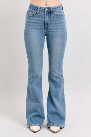 Judy Blue Western Embroidery Detail Flare Jeans In Blue