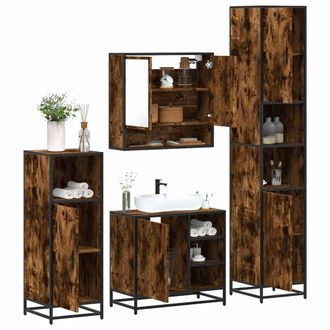 Berkfield Home 4&not;Piece Bathroom Furniture Set&not;Smoked Oak Engineered Wood in Brown