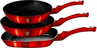 Berlinger Haus Juego De 3 Sartenes Con Revestimiento De Granito 20/24/28cm Berlinger Haus L&iacute;nea Met&aacute;lica Burdeos Bh-1289-n