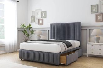 Sloomy Kingsley Plush Divan Set 2 Drawers-26 Headboard-Footboard in Dark Grey | Size: Double