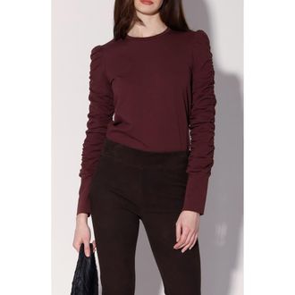 Walter Baker Dot Ruched Long Sleeve Top in Blackberry at Nordstrom Rack, Size X-Small