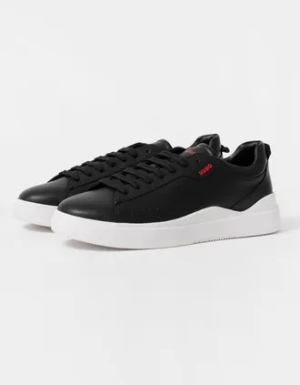 HUGO BOSS Mens HUGO Blake Tenn Mens Leather Trainers with Branded Quarter - Black 001 - Size: 12