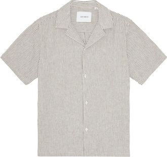 Les Deux Lukas Gestreept Shirt met Korte Mouwen - Heren - Korte mouwen Overhemden - Beige - S - Katoen - Overhemden