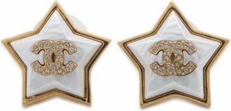 Chanel Gold Plated and Resin CC Rhinestones Star Earrings