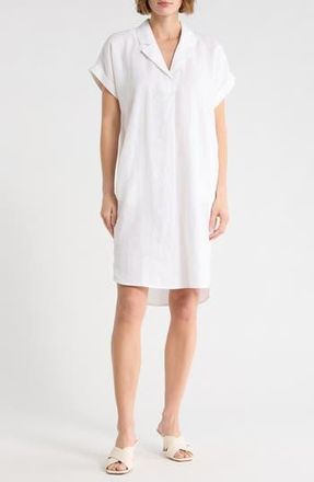 Eileen Fisher Cuff Sleeve Organic Linen Shift Dress in White at Nordstrom Rack, Size X-Large