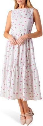 Flying Tomato Floral Embroidered Eyelet Cotton Blend Fit & Flare Dress in White/Pink at Nordstrom Rack, Size Medium