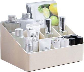 OEM Organizador De Maquillaje, 6 Compartimentos Para Brochas, Joyas Y Maquillaje, Para Tocador Y Ba&ntilde;o, Blanco Roto, 1 Pieza