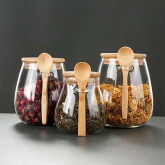 No Brand Adecuado Para 3 Piezas Azucarero Tapa Cuchara Tarro De Vidrio Tapa De Madera Herm&eacute;tica Cierre De Seguridad Especiero Cocina 350 600 1000ml