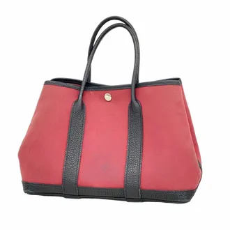 Herm&egrave;s Black Red Color Toile Officier Tote Bag (Pre-Owned)